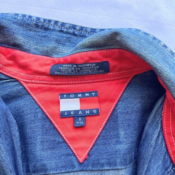 TOMMY HILFIGER MEN'S VINTAGE 90S SPORT TECH DENIM ZIP UP SHIRT - S - Picture 9 of 12